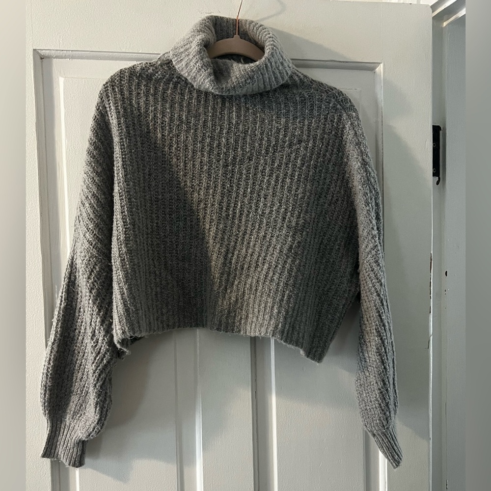 Dip Gray Chunky Knit Cowl Turtleneck Sweater